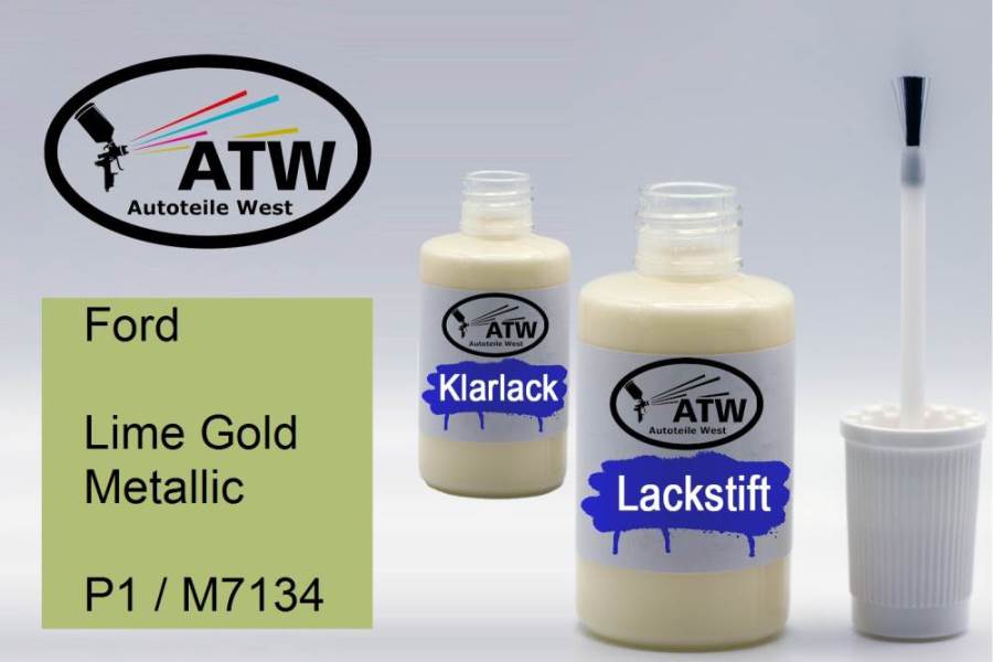 Ford, Lime Gold Metallic, P1 / M7134: 20ml Lackstift + 20ml Klarlack - Set, von ATW Autoteile West.